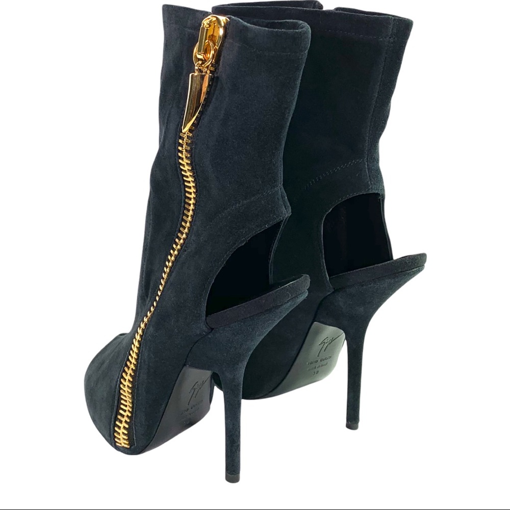 Giuseppe Zanotti Alien Boots Booties Black Suede Open Toe Cut Out - Picture 5 of 13